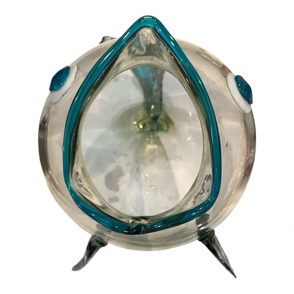 Vintage Blenko Style Fish Vase Retro 1960s MCM Clear, Blue And Teal.
